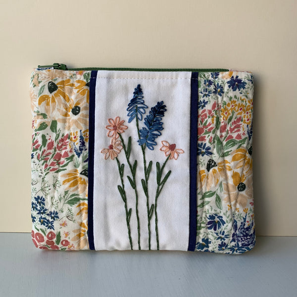 Embroidered wildflower pouch